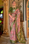 Peach & Olive Green Patola Saree With Weaving Work