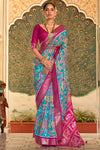 Sky Blue & Pink Patola Saree With  Weaving Work