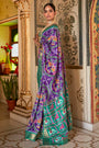 Purple & Teal Green Patola Saree With  Weaving Work