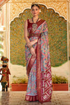 Gray & Maroon Patola Saree With  Weaving Work