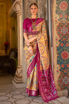 Yellow & Dark Pink Patola Saree With  Weaving Work