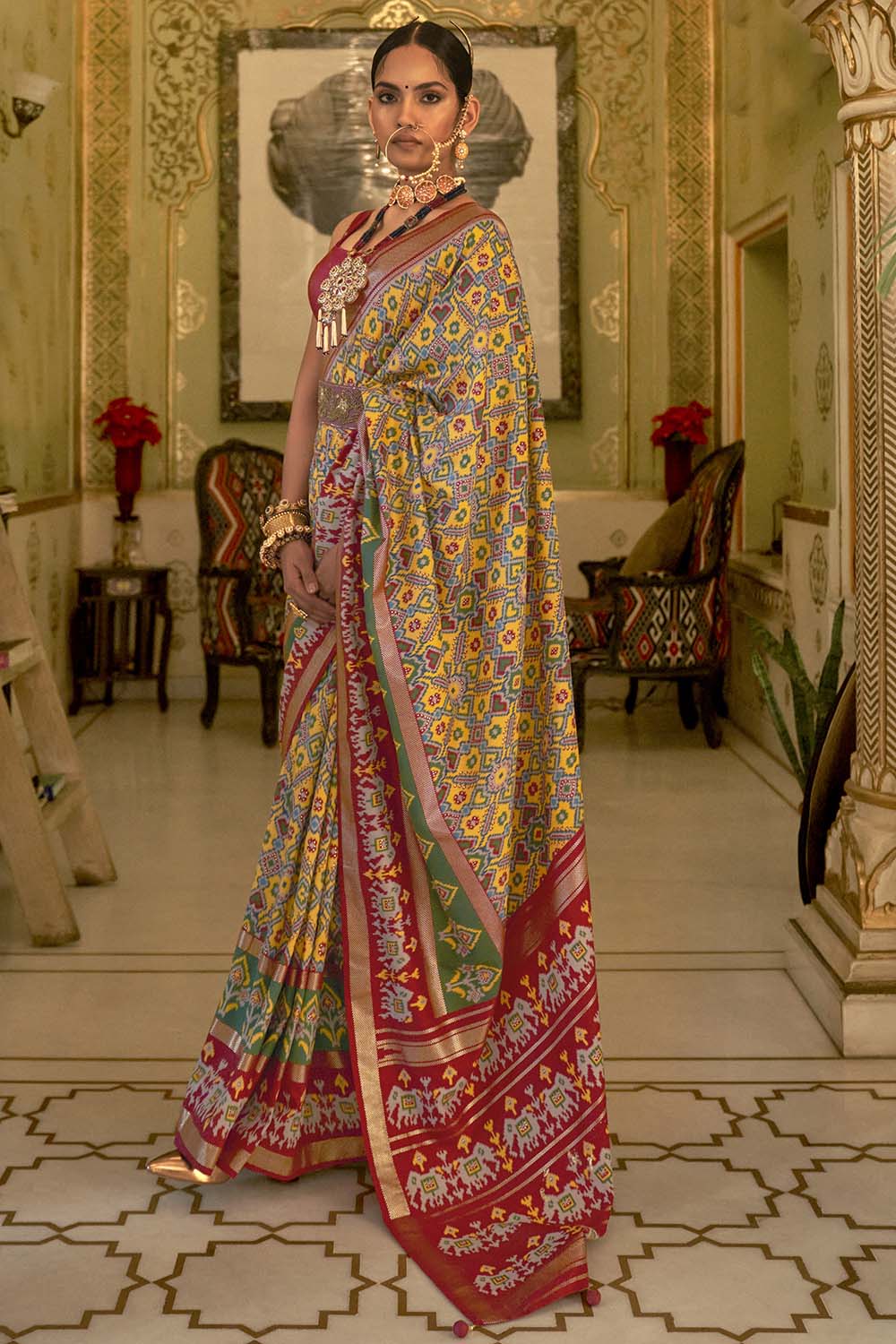 Multi Colour Patola Silk Saree With Weaving Work