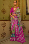 Pink And Mint Green Patola Silk Saree With Weaving Work