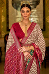 Ruby Red & Off Cream Patola Silk Saree With Weaving Work