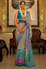 Off White & Turquoise Colour Patola Silk Saree With Weaving Work