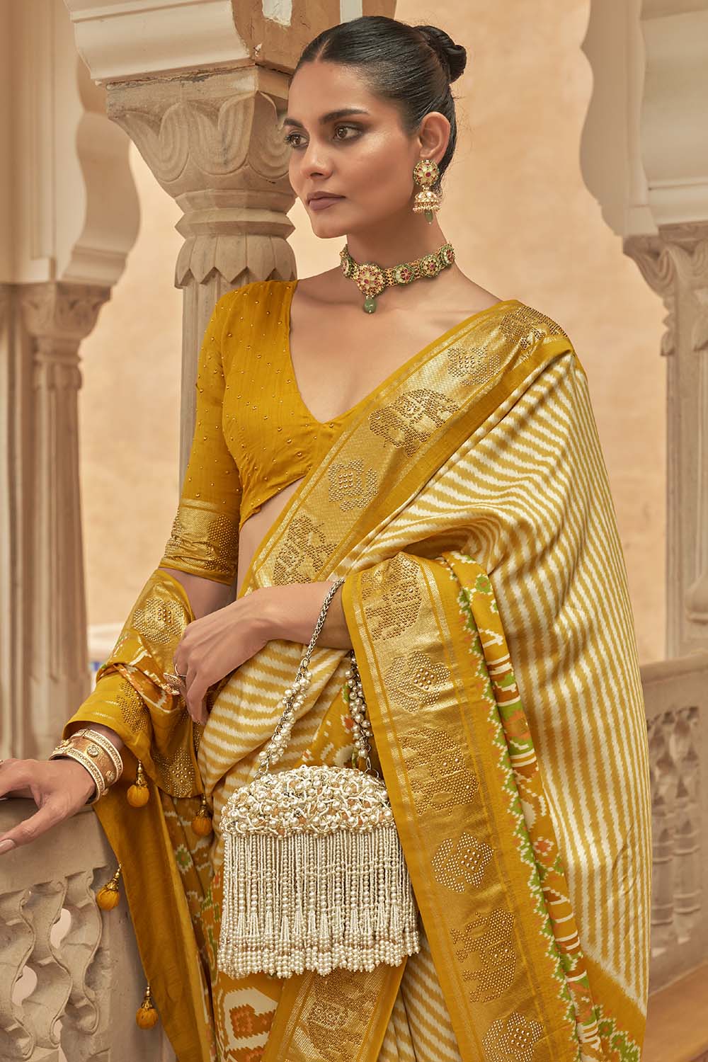 Yellow Colour Patola Silk Saree With Sparkal Work
