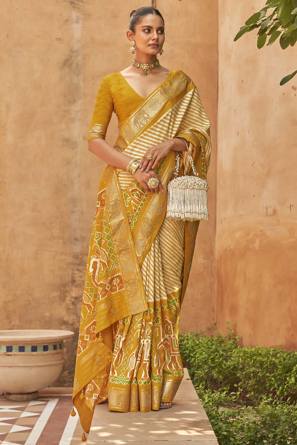 Yellow Colour Patola Silk Saree With Sparkal Work