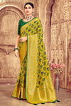 Lime Yellow Dola With Patola Print Saree With  Zari Weaving