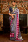 Lavender & Pink Patola Silk Saree With Zari Weaving Work