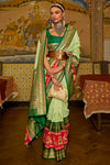 Light Green Patola Silk Saree With Zari Weaving Work