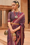 Navy Blue Colour Brasso Saree With Diamond Work