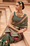 Green Colour Brasso Saree With Diamond Work