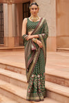 Green Colour Brasso Saree With Diamond Work