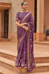 Purple Colour Brasso Saree With Diamond Work