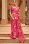 Pink Colour Brasso Saree With Diamond Work