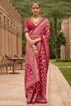 Dark Maroon Colour Brasso Saree With Diamond Work