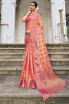 Peach Organza Saree With Weaving Work