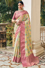Light Green & Pink Organza Saree With Weaving Work