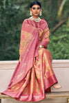Light Orange Organza Saree With Weaving Work