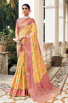 Yellow Organza Saree With Weaving Work