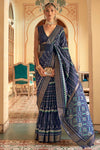 Navy Blue Smooth Patola Silk Saree With Weaving Work