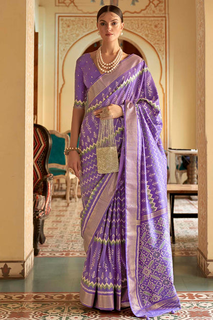 Purple Smooth Patola Silk Saree With Weaving Work