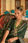 Dark Green Smooth Patola Silk Saree With Weaving Work