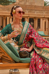 Red & Green Patola Silk Saree With Foil Print
