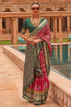 Red & Green Patola Silk Saree With Foil Print