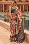 Off White & Gray Patola Silk Saree With Foil Print
