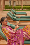 Mustard Yellow & Pink Patola Silk Saree With Foil Print