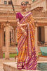 Mustard Yellow & Pink Patola Silk Saree With Foil Print