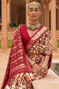 Off White & Red Patola Silk Saree With Foil Print
