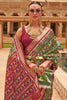 Green & Maroon Patola Silk Saree With Foil Print