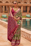 Green & Maroon Patola Silk Saree With Foil Print