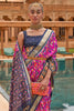 Magenta Pink & Blue Patola Silk Saree With Foil Print