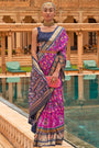 Magenta Pink & Blue Patola Silk Saree With Foil Print