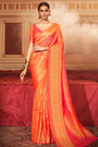 Navel Orange Handloom Silk Saree With Zari Weaving Work
