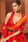 Red Colour Handloom Silk Saree With Zari Weaving Work