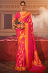 Pink Colour Handloom Silk Saree With Zari Weaving Work