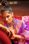 Purple Handloom Silk Saree With Zari Weaving Work