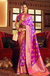 Purple Handloom Silk Saree With Zari Weaving Work