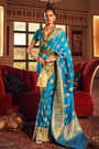 Blue Handloom Silk Saree With Zari Weaving Work