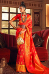 Red Handloom Silk Saree With Zari Weaving Work
