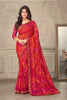 Rose Pink & Orange Chiffon Saree With Printed Work