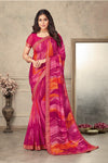 Pink Chiffon Saree With Printed Work