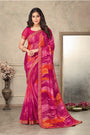 Pink Chiffon Saree With Printed Work
