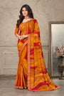 Orange & Red Chiffon Saree With Printed Work