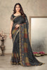 Dark Gray Chiffon Saree With Printed Work