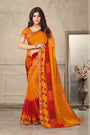 Orange Chiffon Saree With Printed Work